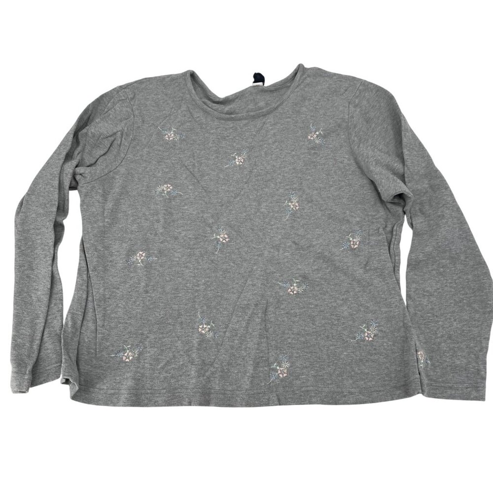 Crazy Horse Liz Claiborne Women's Large Long Sleeve Shirt Gray Pink flowers‎